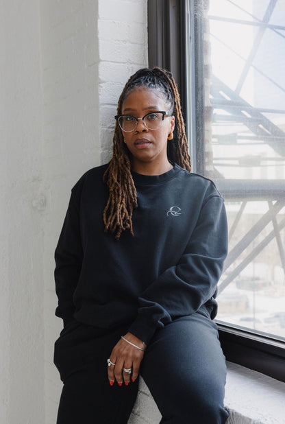 Black Crewneck- Fuzzy Lettering + Artsy Logo