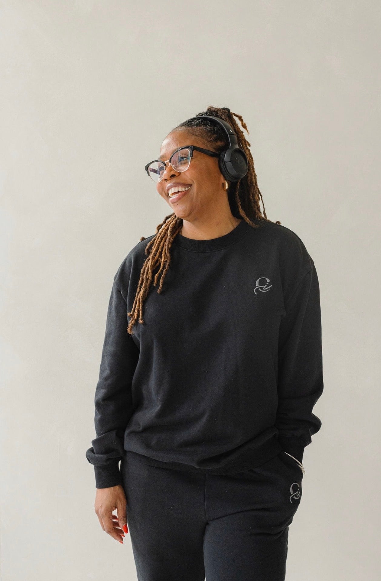 Black Crewneck- Fuzzy Lettering + Artsy Logo