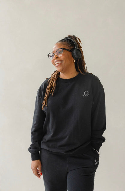 Black Crewneck- Fuzzy Lettering + Artsy Logo