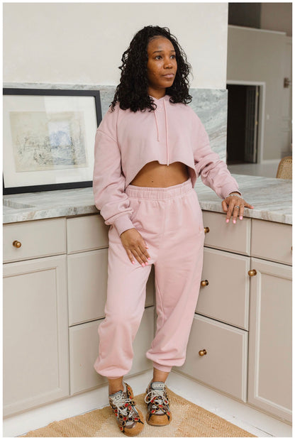Dusty Pink Cropped Hoodie - Minimalist Logo