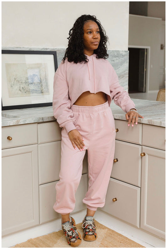 Dusty Pink Cropped Hoodie - Minimalist Logo