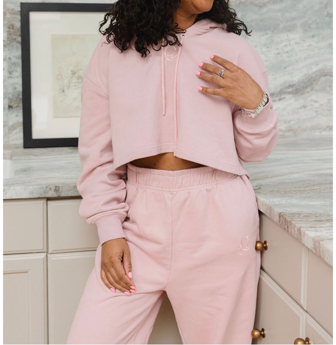 Dusty Pink Cropped Hoodie - Minimalist Logo