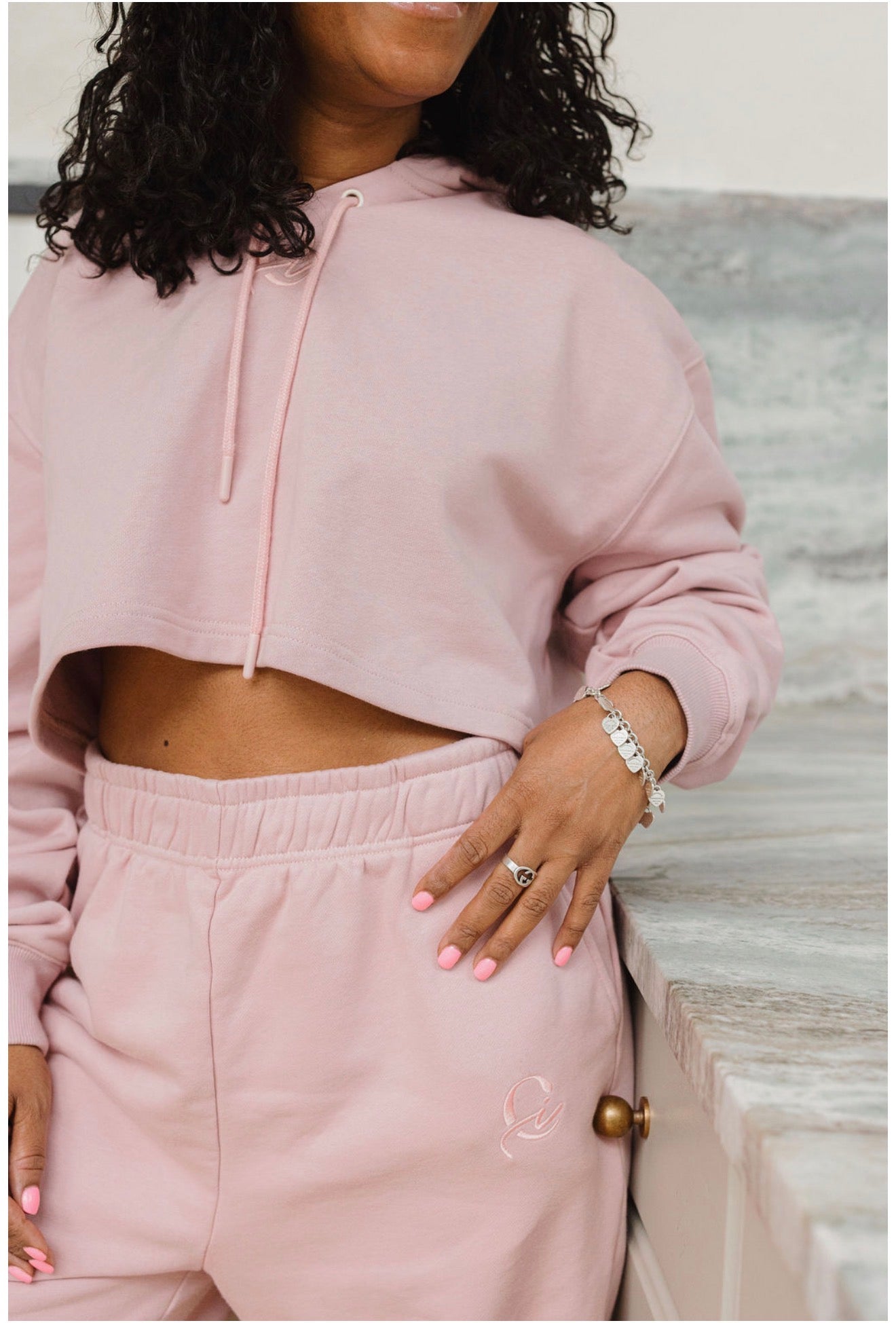 Dusty Pink Cropped Hoodie - Minimalist Logo