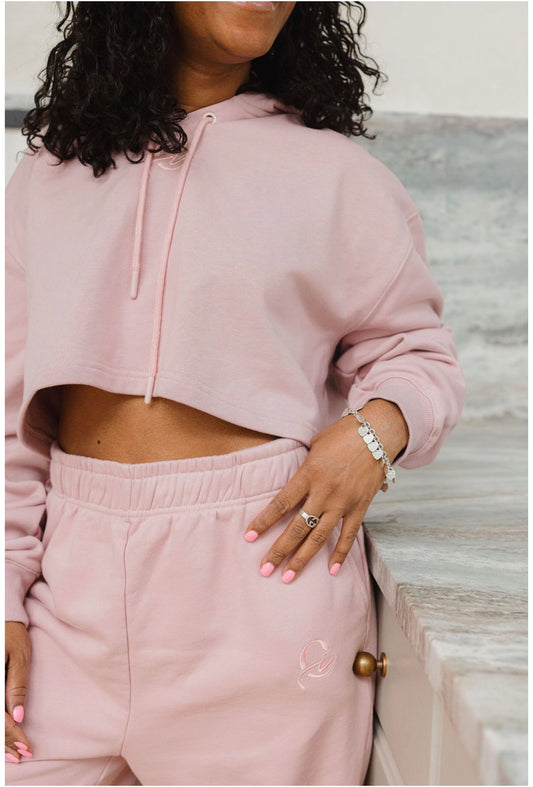 PINK CROPPED SIGNATURE HOODIE