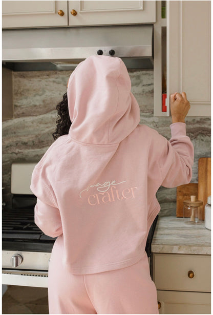 Dusty Pink Cropped Hoodie - Minimalist Logo