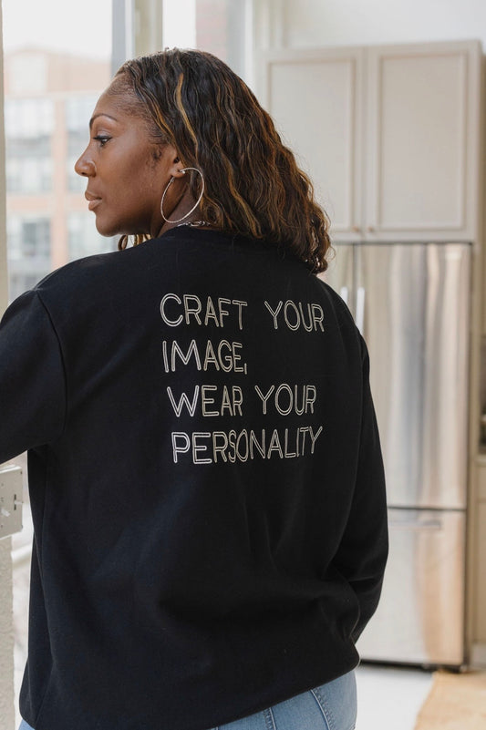 Black Crewneck- Fuzzy Lettering + Artsy Logo